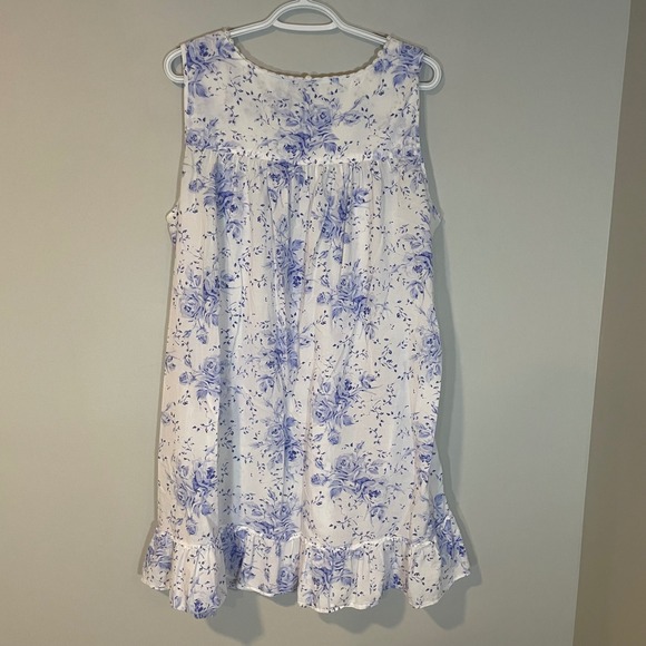 EILEEN WEST Floral Cotton Lawn Chemise Women's Nightgown L Blue Floral Pockets - Picture 7 of 7